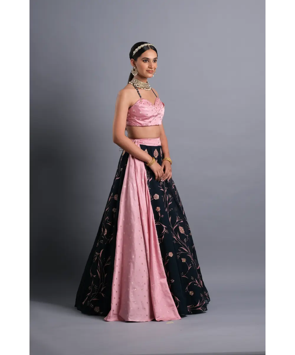 AASTHA SOOD - Midnight blue embroidered Organza Lehenga